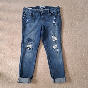 Torrid Jeans Women's 16 R Blue Denim Distressed Boyfriend Fit Stretch Cuffed